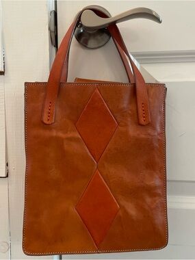 Johnny Farah Small Geometric Diamond Leather Tan Tote Bag Purse Handbag
